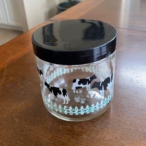 Cute Cow Glass Storage Jar w/Plastic Lid 4”x3.5”